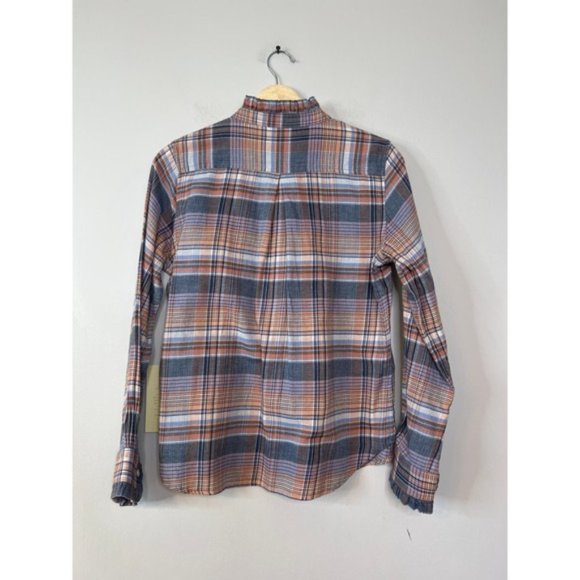 NWT Birds of Paradis By Trovata Ruffle Breezy Blouse Eclipse Plaid Button Down - Picture 6 of 7